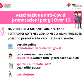 Vaccini - Dal 4 giugno prenotazioni per gli over 16 Vaccini - Dal 4 giugno prenotazioni per gli over 16