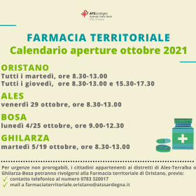 Farmacia territoriale, il calendario delle aperture di ottobre Farmacia territoriale, il calendario delle aperture di ottobre
