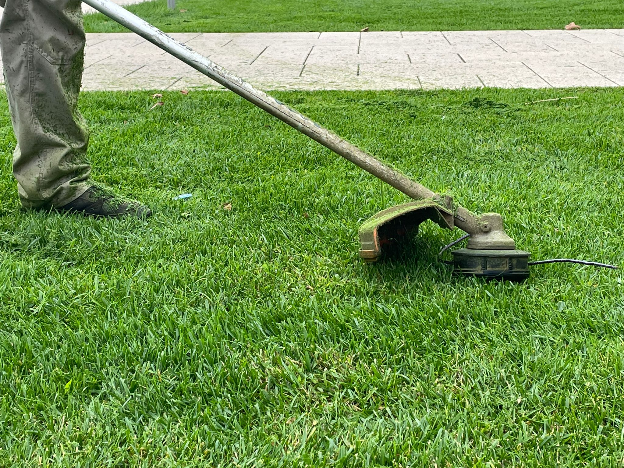 Un operaio al lavoro in un giardino pubblico