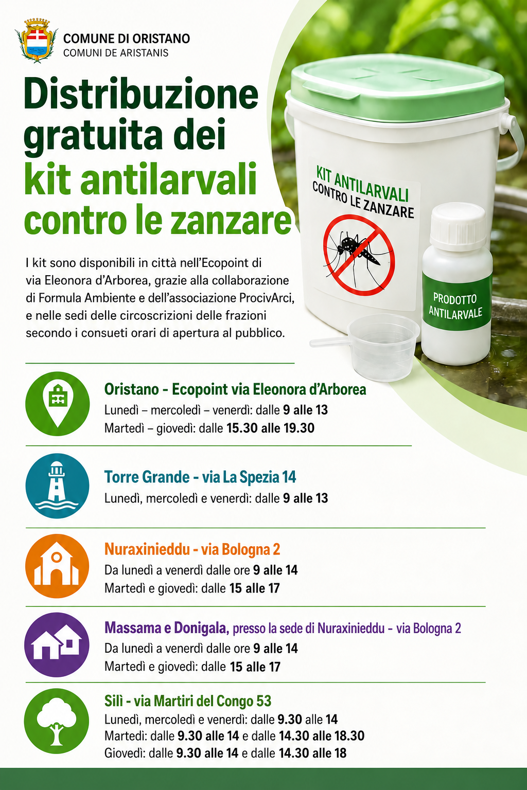 All'Ecopoint e nelle frazioni in distribuzione i kit antilarvali