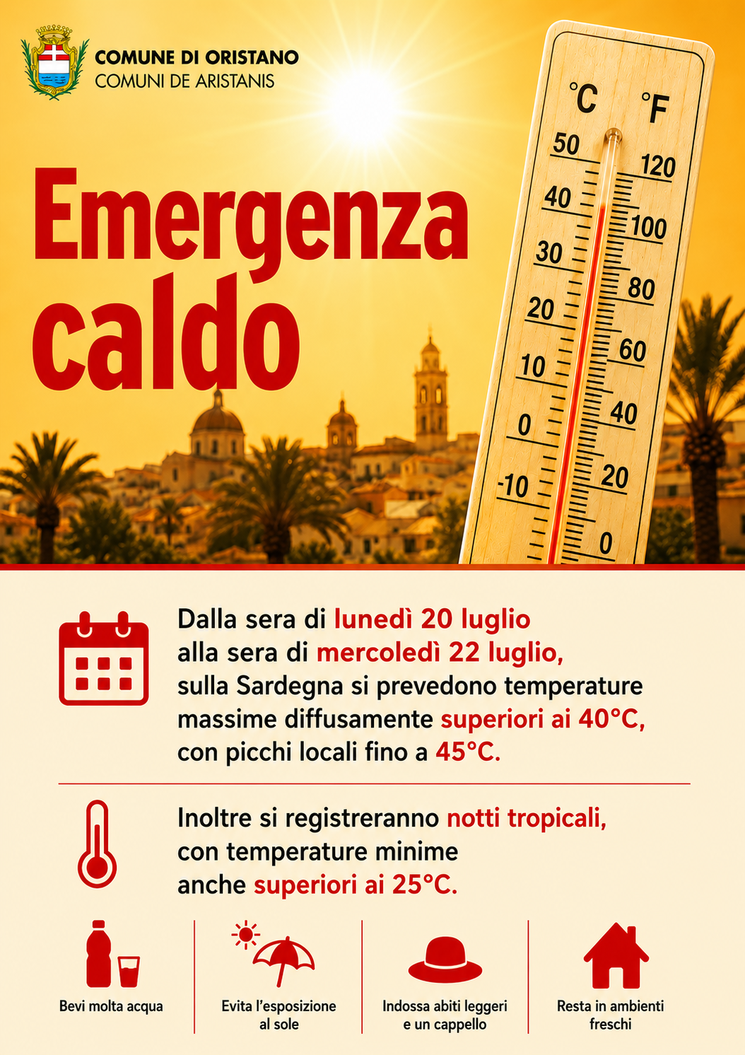 Emergenza calore dal 20 al 22 luglio 2026