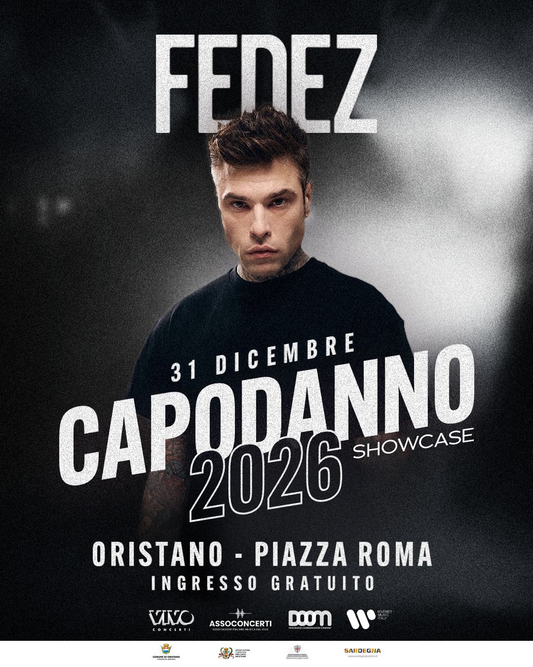 Capodanno 2026 a Oristano - In Piazza Roma il grande concerto di Fedez