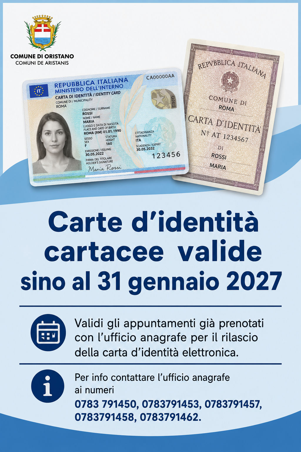 Carte d’identità cartacee valide sino al 31 gennaio 2027