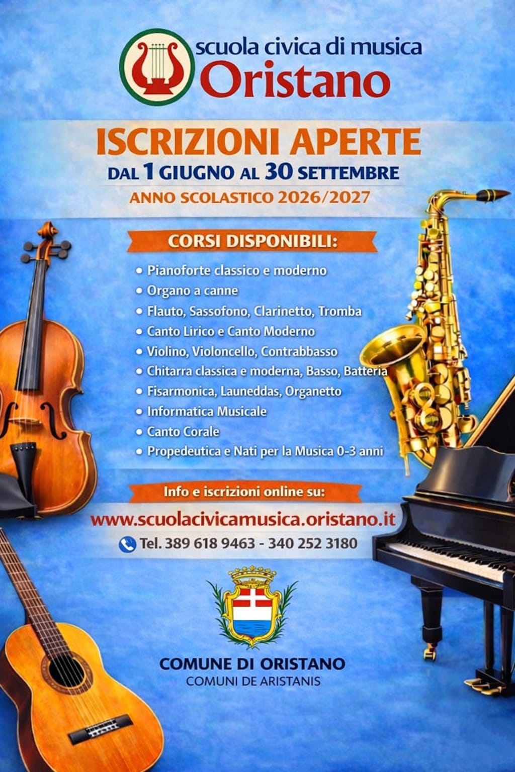 Scuola civica di musica - Iscrizioni ai corsi dal 1 giugno al 30 settembre 2026
