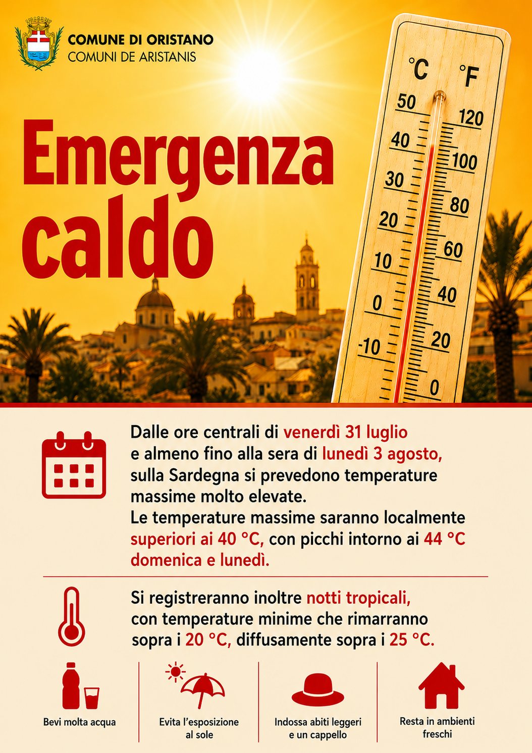 Ondata di calore dal 31 luglio al 3 agosto 2026