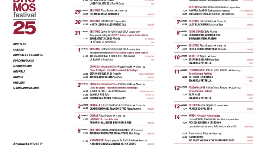Dromos – Dal 28 luglio al 14 agosto a Oristano e altri centri della provincia Dromos – Dal 28 luglio al 14 agosto a Oristano e altri centri della provincia