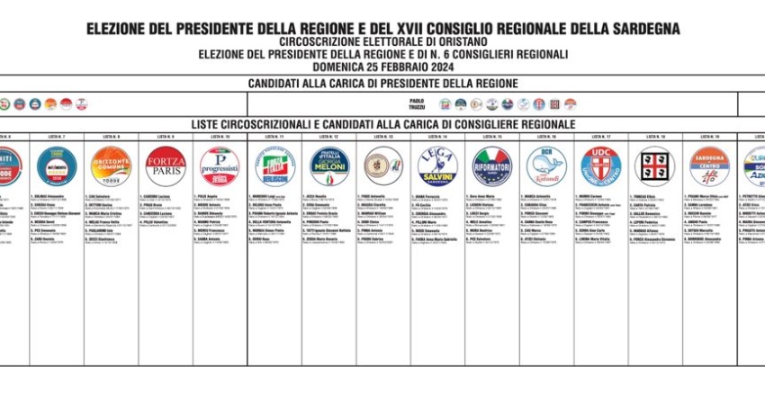 Elezioni regionali 2024 - Pubblicato il manifesto della circoscrizione di Oristano
